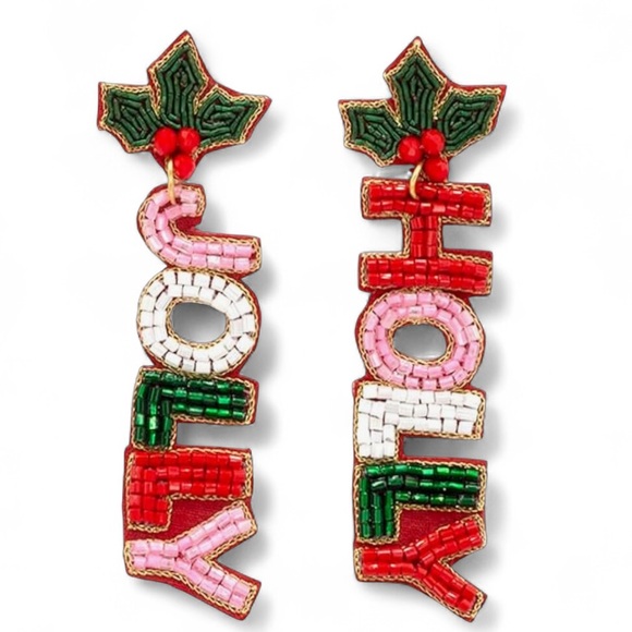 Betsey Johnson Handcrafted Christmas Beaded Dangle Drop Earrings - Picture 1 of 7